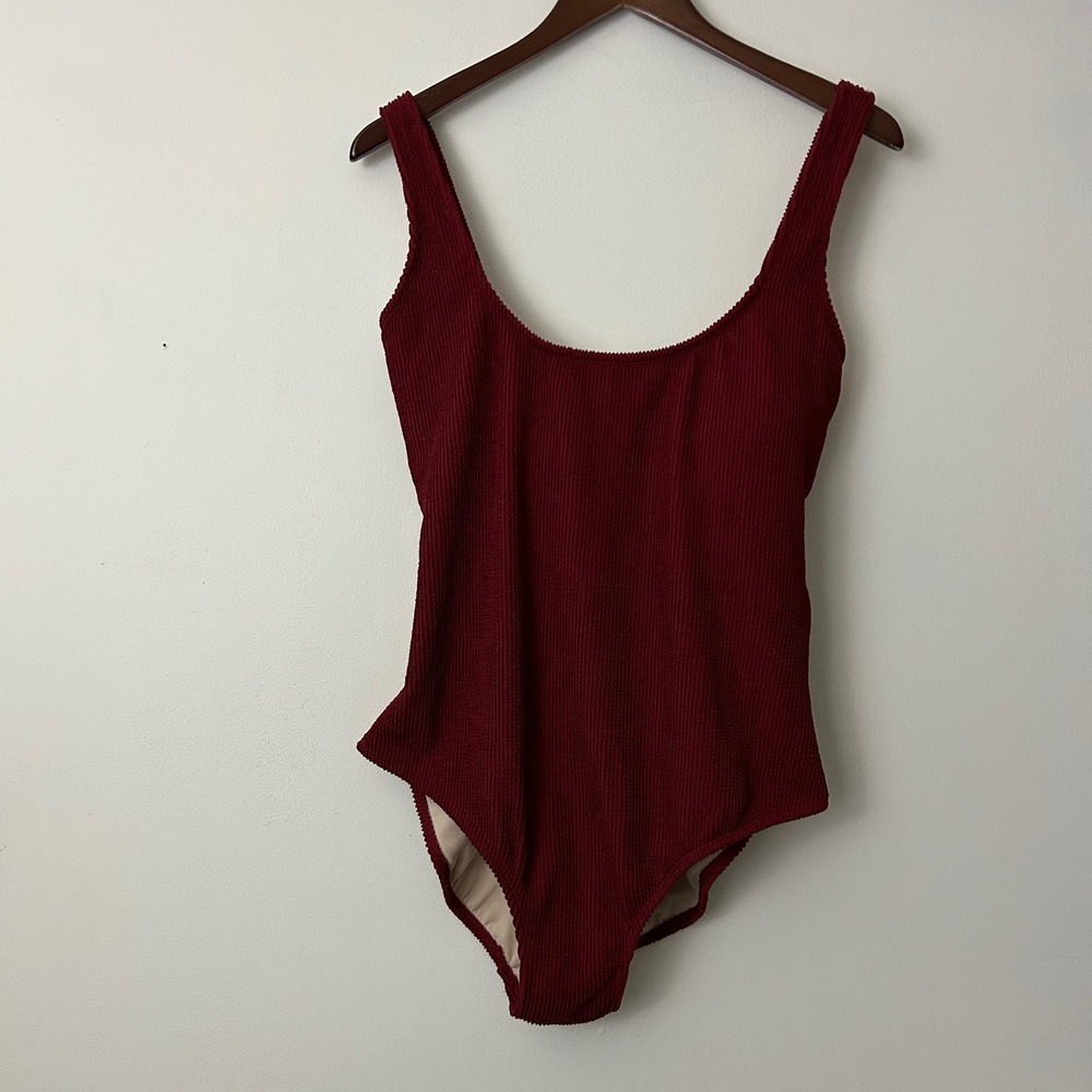 Kona Sol Burgundy Textured Tie Back One Piece Swimsuit XL 16-18 NWT